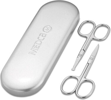 Stainless Steel Grooming Scissors - Eyebrow Scissor, Beard &amp; Mustache Trimming Set, Small Curved &amp; Rounded Tip Facial Hair Trimmer Kit for A Much Safer Ear, Nose Hair Clipper for Men &amp; Travel Case