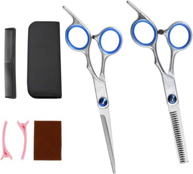 Hair Cutting Scissors Hair Thinning Texturizing Shears Hairdressing Shears With Detachable Finger Ring for Barber/Men/Women/Salon&amp;Home (Blue)