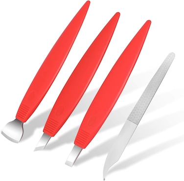 BEZOX Ingrown Toenail Removal Blades and Foot Callus Knife - 3 Different Blades Pedicure Knives with Toenail Lifter and Thick Nail File - Red
