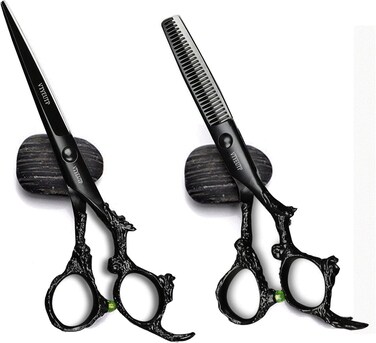 Black Dragon 6.0 inch Professional Dragon Handle 440C Salon Hair Cutting Scissor - Hairdressing Thinning Shears- Perfect for Barber and Home Use (Scissors set)