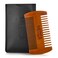Wooden Beard Comb With Leather Case - Handcrafted Solid Beechwood Beard, Mustache and Head Hair Pocket Combs for Men Dual Action Fine &amp; Coarse Teeth Perfect for Conditioner Oils and Beard Balms