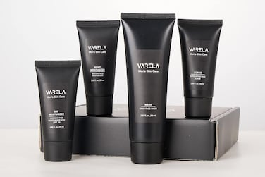 VARELA - Premium Men's 4pc Skin Care Set   Men's Face Scrub   Men's Morning Moisturizer with SPF20 and Men's Evening Moisturizer   Men's Face Cleanser   1 Month Supply