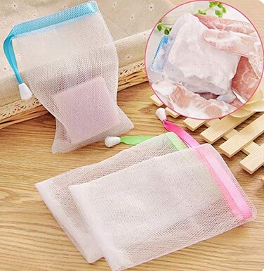 10PCS Double Layer Bubble Foam Net Exfoliating Mesh Soap Saver Pouch Drawstring Holder Bags Body Facial Cleaning Tool(Color Random)