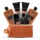 Luxury Mens Bath and Body Gift Set Basket For Him - Smoky Sandalwood - All Natural Skin Care Kit For Men w. Full Size Body Wash, Facial Scrub, Body Lotion, Deodorant in Leather Toiletry Bag