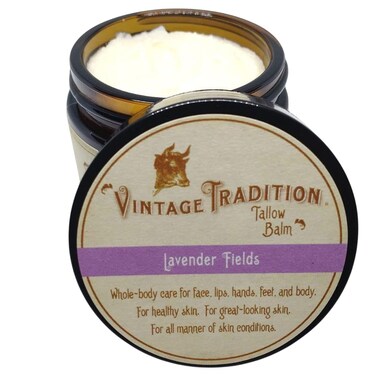 Vintage Tradition Beef Tallow All Purpose Balm &ndash; Healing, Hydrating Lavender Oil Skin Care Salve Replaces Body Lotion, Hand Cream, More &ndash; Essential Oil, Olive Oil, and Grass-Fed Tallow, 2 fl. oz.