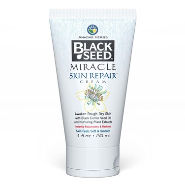 Amazing Herbs Black Seed Miracle Skin Repair Cream - Non-Allergenic Formula, Black Cumin Seed Oil, Vitamin E, &amp; other Essential Oils, Supports Collagen &amp; Elastin Production - 1 Fl Oz