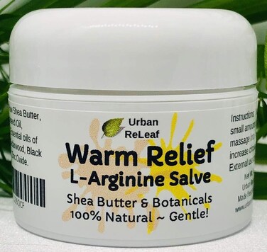 Urban ReLeaf Warm Relief L-Arginine Salve ! Shea Butter &amp; Botanicals, 100% Natural. Gentle Circulation Warming Massage Cream.