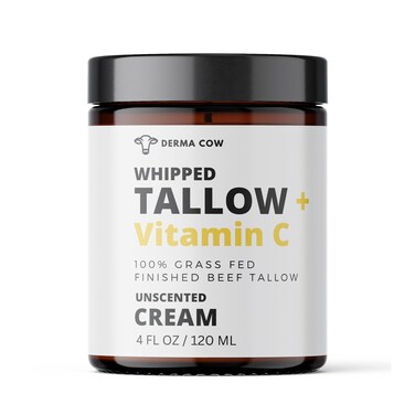 Whipped Tallow Cream With Vitamin C,100% Grass Fed Beef Tallow Cream for Face + Body, Moisturizer Skin Care, All Natural Lotion for Sensitive skin, Unscented - 4 oz