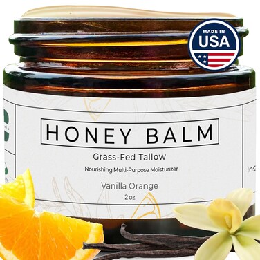 Tallow and Honey Balm, Handmade, Organic Body Butter, Grass-Fed Beef Tallow for Skin, All-Natural Moisturizer - 2 oz (Vanilla Orange)