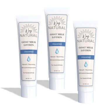 Goat Milk Lotion Travel Size, Unscented - Lotion Gift Set/Bulk - Creamy, Dry Skin Relief, Hand &amp; Body Lotion - Real Goat Milk Hand Cream for Women and Men - 3 (2oz) Tubes
