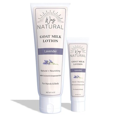 Goat Milk Lotion, Home &amp; Away, Lavender - Creamy, Dry Skin Relief, Hand &amp; Body Lotion - Real Goat Milk Hand Cream for Women and Men - Lavender Lotion, 8oz &amp; 2oz Tube
