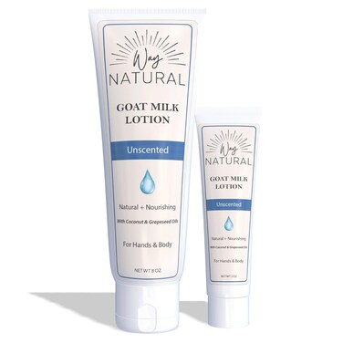 Goat Milk Lotion, Home &amp; Away, Unscented - Creamy, Dry Skin Relief, Hand &amp; Body Lotion - Real Goat Milk Hand Cream for Women and Men - Unscented Lotion, 8oz &amp; 2oz Tube