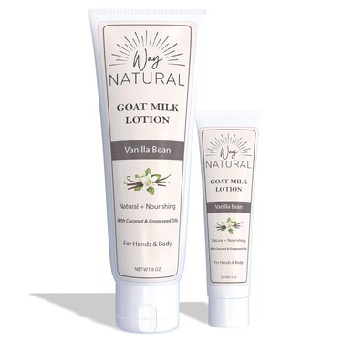 Goat Milk Lotion, Home &amp; Away, Vanilla Bean - Creamy, Dry Skin Relief, Hand &amp; Body Lotion - Real Goat Milk Hand Cream for Women and Men - Vanilla Bean Lotion, 8oz &amp; 2oz Tube