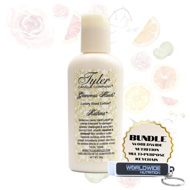 Worldwide Nutrition Bundle: Tyler Kathina Hand Lotion - Scented &amp; Small Hand Cream For Dry Hands w/Moisture-Boosting Skin- 2 Oz Travel Size Luxury Hand Moisturizer &amp; Multi-Purpose Key Chain