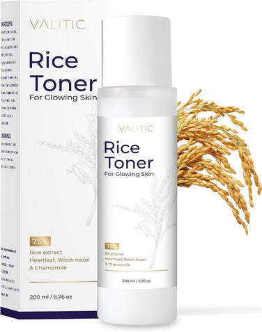 VALITIC Rice Toner - 75 Rice Extract Milky Toner for Face with Niacinamide, Heartleaf, Witch Hazel and Chamomile Essence - Facial Glass Skin Hydrating Skin Care - 200 ml, 6.76 fl oz