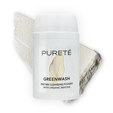 Puret&eacute; Greenwash   Enzyme Powder Face Wash Cleanser with Foaming Organic Matcha   Ultra-Fine, Non-Abrasive, Buttery Soft Clarifying Facial Powder Wash   Made in Japan   1.4 oz.
