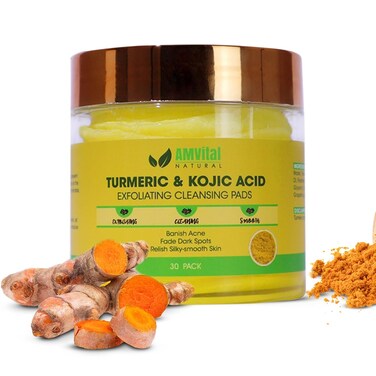 Turmeric Kojic Acid Cleansing Pads - Gently Exfoliates, Brightens &amp; Evens Skin Tone - Hydrating Turmeric Exfoliating Cleansing Pads for Face - Nourishing Kojic Acid Cleanser