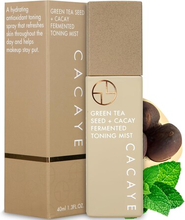 CACAYE Facial Toner Spray, Travel Size, 1.35 Ounce - Green Tea Skin Care Toner + CaCay Oil - Hydrating Face Mist Spray with Niacinamide, Amino Acid Complex, Vegan Collagen - Setting Spray for Makeup