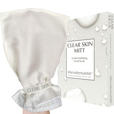 MicrodermaMitt Clear Skin Exfoliating Mitt for Face, Lips, Neck - Gentle Dead Skin Remover &amp; Facial Scrub Clears Blackheads, Unclogs Pores, Evens Skin Tone &amp; Texture, Lips Scrub Care, Lip Exfoliator