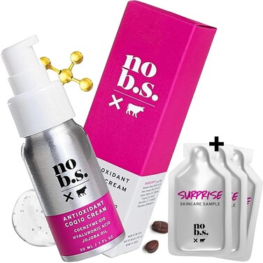 No B.S. (No Bad Stuff) Antioxidant COQ10 Cream, Daily Face Moisturizer with Coenzyme Q10, Hyaluronic Acid &amp; Jojoba Oil, Protect, Firm &amp; Smooth Skin, Gluten Free, Vegan, Travel Size, 1 FL Oz