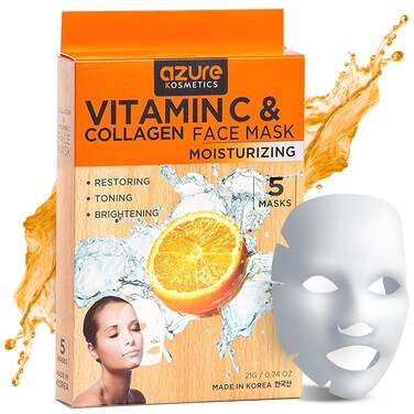 Azure Cosmetics Vitamin C &amp; Collagen Moisturizing Facial Mask- Anti Aging, Deeply Moisturizing &amp; Firming - Improves Elasticity - Skin Care Made in Korea - Pack of 5
