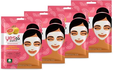 Yes To Grapefruit Vitamin C Glow Boosting Paper Mask Bundle (4 Single Use Masks)