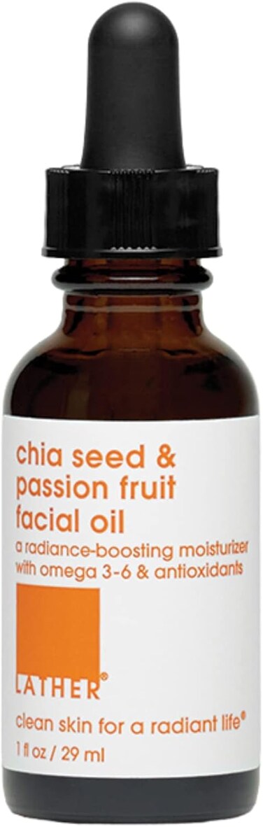 LATHER Chia Seed &amp; Passion Fruit Face Oil - Vitamin C, E and A Boost, with Rosehip &amp; Lavender - Lightweight &amp; Absorbing Formula - Moisturizing for Combination, Dry, Mature &amp; Sensitive Skin - 1 Fl Oz