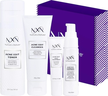 NxN Acne Treatment Kit 4-Step Clear Skin System with Salicylic Acid, Probiotics, Sulfer &amp; Natural Retinols, Control Blemishes &amp; Breakouts, Face Care Solution Set for All Skin Types Including Sensitive
