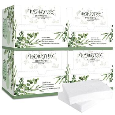 Disposable Face Towel Biodegradable Large Dry Face Wipes 240 Count/4 Box Extra Thick Soft Clean Facial Towels for Sensitive Skin, Makeup Removing, Facial Cleansing, Nursing, Travel, 10"&times;12