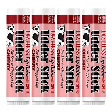 Original Udder Stick SPF Lip Balm, Soothing Moisturizer Sun Screen Balm for Dry Lips with Jojoba, Beeswax &amp; Shea Butter, Total Lip Care, Hydration &amp; Repair, Cherry Flavor, 4 Pack
