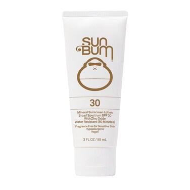 Sun Bum Mineral SPF 30 Sunscreen Body Lotion  Broad Spectrum Moisturizing Facial Sunblock with Vitamin E   Vegan and Hawaii 104 Act Compliant (Octinoxate &amp; Oxybenzone Free)   Travel Friendly 3 oz
