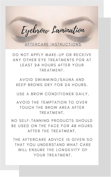 Eyebrow Lamination Aftercare Instruction Cards   Physical Printed 2 x 3.5&rdquo; inches Business Card Size   White with Brow Photo Design   Starter Lift Kit with Tint at home diy aftercare supplies