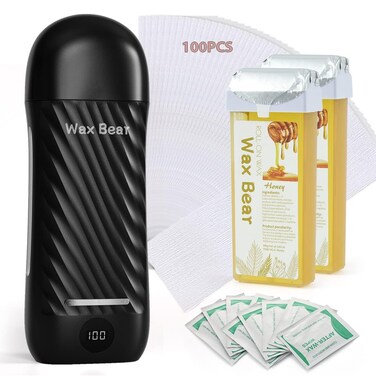 Roll-On Hair Removal Kit with Soft Wax Heater - Refillable Cartridges for Efficient, Mess-Free At-Home Waxing (Raven Black)
