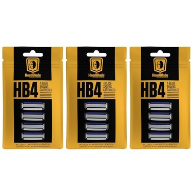 HeadBlade Men's HB4 Refill Shaving Razor Blades - 4 Stainless Steel Blades for No Tugging or Pulling, Shave Less, Works for Face, Body, and Scalp (12 Blades) 3 Pack