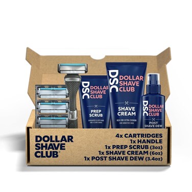 Dollar Shave Club   Ultimate Shave Set   4 Swift Rinse Refill Cartridges, 1 Handle, 1 Prep Scrub 3 ounce, 1 Shave Cream 6 ounce, 1 Post Shave Dew 3.4 ounce