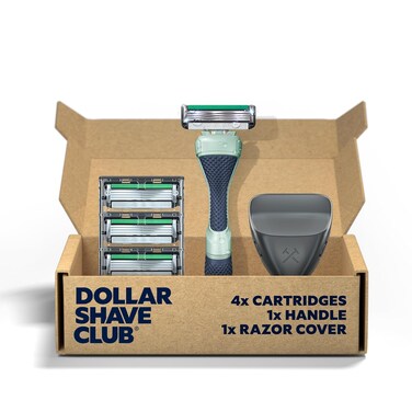 Dollar Shave Club   Acne Friendly Shave Set   4 Refill Cartridges with Sliptech(TM) Guardbar, 1 Handle, 1 Razor Cover