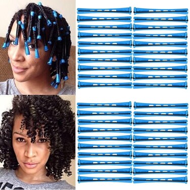 40 Pieces Small Perm Rods for Short Hair Blue Cold Wave Rod Hair Curling Rods Plastic Heatless Rollers Hair Curlers for Women Hairdressing Hair Perm Rods (Blue, 0.35inch)