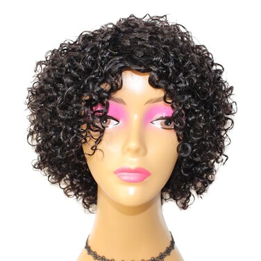 Short Curly Wigs for Black Women Machine Made Glueless Wig 100% Brazilian Human Hair Wigs for Older Women Natural Color Daily Wig