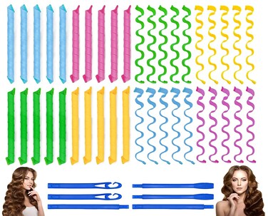 40PCS Hair Curlers Heatless Wave and Spiral Two Styles Formers(16inches) with 4PCS Styling Hooks Magic Hair Rollers No Heat Damage for Women and Kids&rsquo; Short and Medium Hair (16inch)
