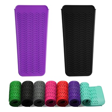 ZAXOP 2 Pack Heat Resistant Silicone Mat Pouch for Flat Iron, Curling Iron,Hair Straightener,Hair Curling Wands,Hot Hair Tools (Purple &amp; Black)