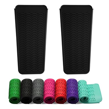 ZAXOP 2 Pack Heat Resistant Silicone Mat Pouch for Flat Iron, Curling Iron,Hair Straightener,Hair Curling Wands,Hot Hair Tools (Black&amp;Black)