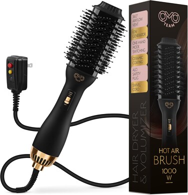 Professional Blowout Hair Dryer Brush, Black Gold Dryer and Volumizer, Hot Air Brush for Women, 60MM Oval Shape