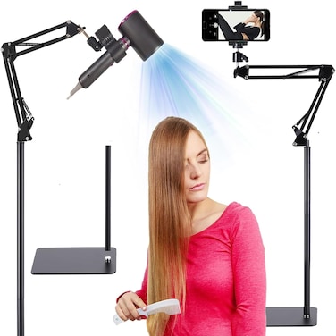 Hair Dryer Stand Holder 360 Rotate Hair Dryer Holder Stand Floor，Adjustable Hands Free Blow Dryer Floor Stand, Blow Dryer Stand Hands Free Clip Suitable for 99% Hair Dryer (Black)