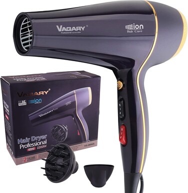 VAGARY 6690A Salon Pro Hair Dryer for Women,2200w Powerful AC Motor Fast Drying, Ionic Blow Dryer for Thick Hair,2 Speeds and 2 Heat Settings 1 Cool Shot Button(1 Diffuser and 1Concentrator)