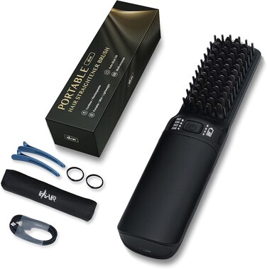 Hot Hair Straightener Brush,Portable Mini Hair Straightener USB Rechargeable 6400MAH,2 in 1 Hair Straightener Comb with Anti-Scald Feature for Women &amp; Men (Black)