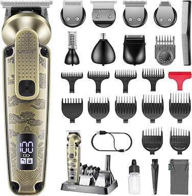 VGR 095 Beard Trimmer for Men, 7 in 1 Waterproof Cordless Hair Clippers and Trimmers Set, Electric Razor Shavers T-Blade Hair Trimmer Grooming Kit for Nose Body Ear Face Mustache, V-103