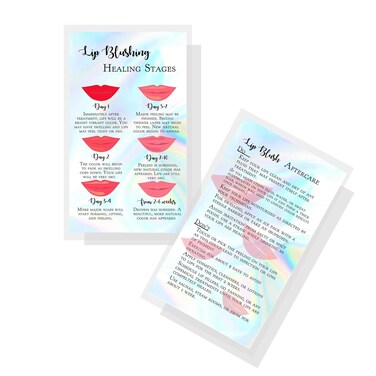Lip Blush Stages of Healing &amp; Aftercare Instructions Card   50 Pack   2x3.5" inches Business Card Size   Lip Blush Lip Glow Lip Tint PMU Lip Liner Full Lip Tint Tattoo   Holographic Look Design