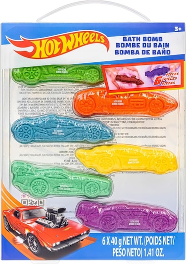 Hot Wheels 6 Piece Bath Bombs for Kids, Bubble Gum Scented, Bath Toys for Kids, Ages 3+, by Townley Girl