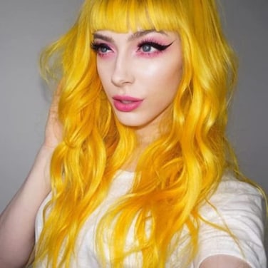 Baruisi Women's Long Curly Wavy Yellow Wig Natural Looking Cosplay Synthetic Bangs Wig for Costume Halloween