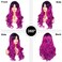 Sallcks Colorful Wig Synthetic Cosplay Costume Wigs for Women Long Curly Wavy Ombre Rose Red Mixed Purple Middle Part Wig for Halloween